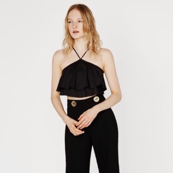 zara black ruffle top